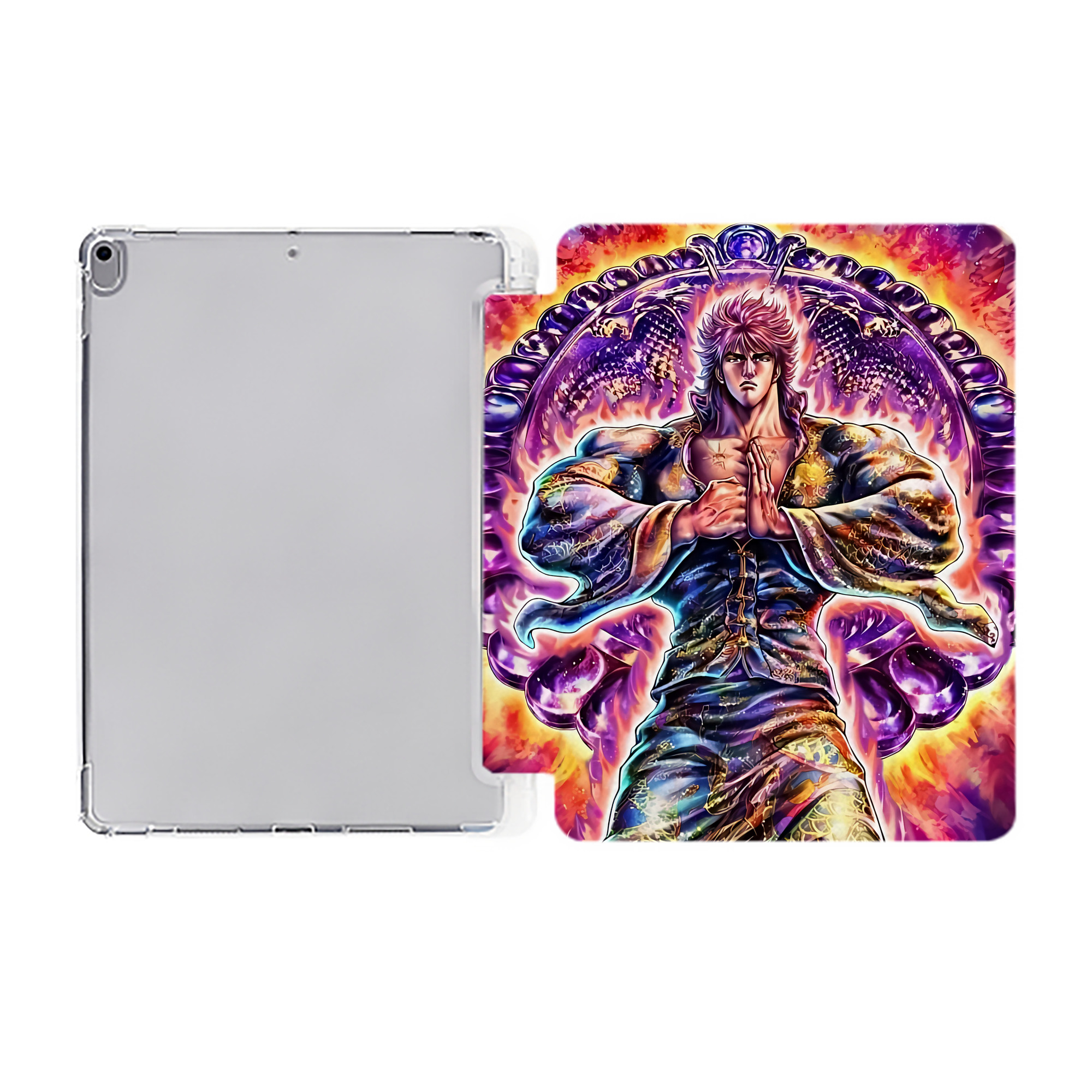 （画像用） 北斗の拳 Fist of the North Star IPad ケース ペン収納付き 三つ折りスタンド PUレザー×シリコン 対応機種9.5/10.5/10.9インチ